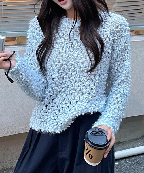 Lace Ladies（レースレディース）の「モチーフ編み クルーネック 長袖 ニット プルオーバー（ニット/セーター・レディース・グレー/グレイッシュベージュ/アイボリー・FREE）」の8枚目の写真