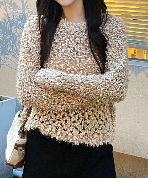 Lace Ladies（レースレディース）の「モチーフ編み クルーネック 長袖 ニット プルオーバー（ニット/セーター・レディース・グレー/グレイッシュベージュ/アイボリー・FREE）」の9枚目の写真