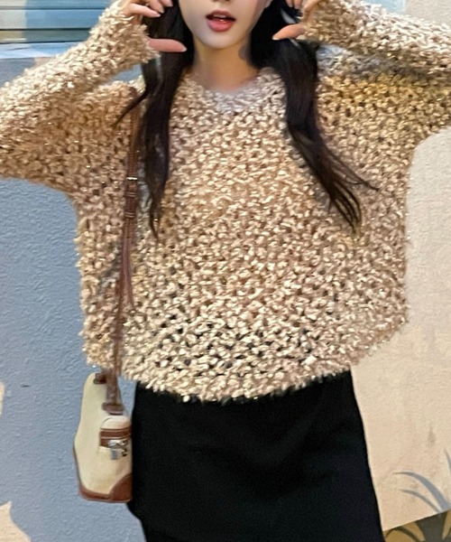 Lace Ladies（レースレディース）の「モチーフ編み クルーネック 長袖 ニット プルオーバー（ニット/セーター・レディース・グレー/グレイッシュベージュ/アイボリー・FREE）」の10枚目の写真