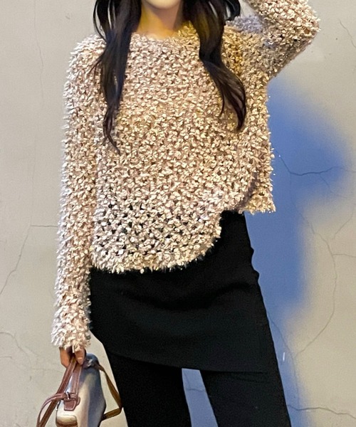 Lace Ladies（レースレディース）の「モチーフ編み クルーネック 長袖 ニット プルオーバー（ニット/セーター・レディース・グレー/グレイッシュベージュ/アイボリー・FREE）」の11枚目の写真