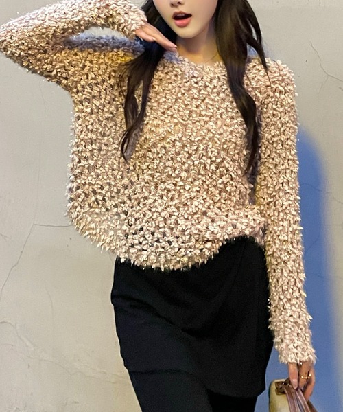 Lace Ladies（レースレディース）の「モチーフ編み クルーネック 長袖 ニット プルオーバー（ニット/セーター・レディース・グレー/グレイッシュベージュ/アイボリー・FREE）」の12枚目の写真