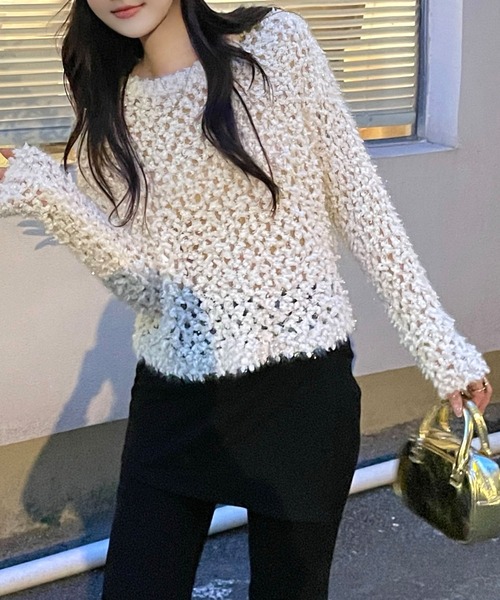 Lace Ladies（レースレディース）の「モチーフ編み クルーネック 長袖 ニット プルオーバー（ニット/セーター・レディース・グレー/グレイッシュベージュ/アイボリー・FREE）」の15枚目の写真