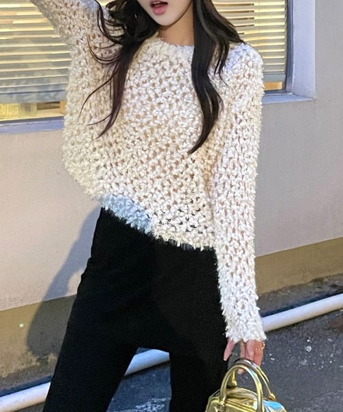 Lace Ladies（レースレディース）の「モチーフ編み クルーネック 長袖 ニット プルオーバー（ニット/セーター・レディース・グレー/グレイッシュベージュ/アイボリー・FREE）」の16枚目の写真