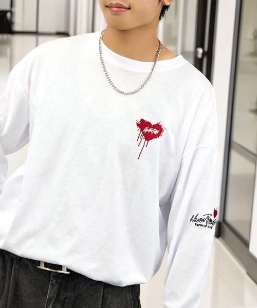 セール】刺繍 長袖 Tシャツ ハート 黒猫 バルーン グラフィック T