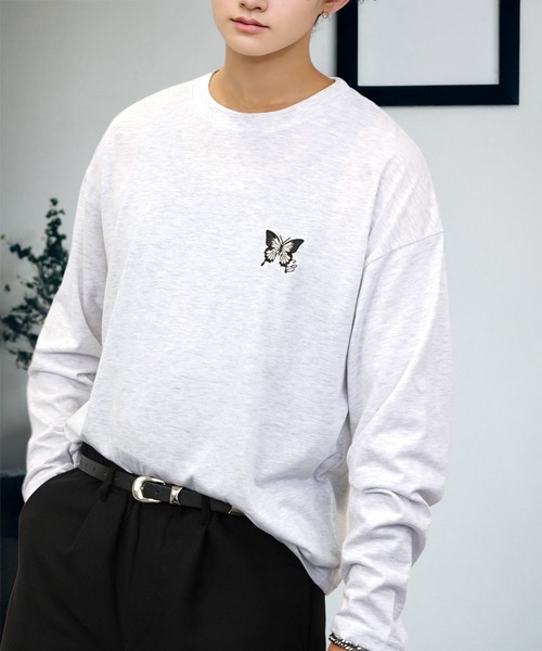 セール】刺繍 長袖 Tシャツ ハート 黒猫 バルーン グラフィック T