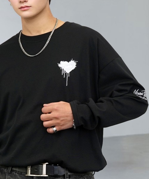MSGM ブラック グラフィックプリント 長袖シャツ イタリア製 ロゴ刺繍 セール】刺繍 長袖 Tシャツ ハート 黒猫 バルーン グラフィック T