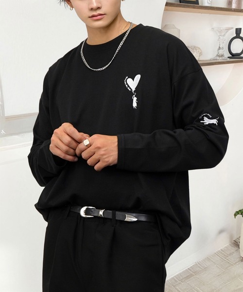 L'atelier(ラトリエ)の「刺繍 長袖 Tシャツ ハート 黒猫 バルーン グラフィック Tシャツ(Tシャツ/カットソー・メンズ・その他10/その他8/ホワイト系3/ホワイト系2/ブラック系その他2/ブラック系その他3/その他9/その他7/その他5/ブラック系2/ホワイト系その他2/その他4/その他6/ホワイト系6/ホワイト系その他3/その他2/その他3/その他1・LL/L/M)」の7枚目の写真