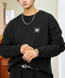 刺繍 長袖 Tシャツ ハート 黒猫 バルーン グラフィック Tシャツ