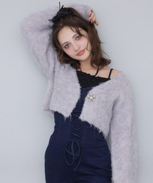 【Seemi.】ブローチ付きニットショートカーディガン