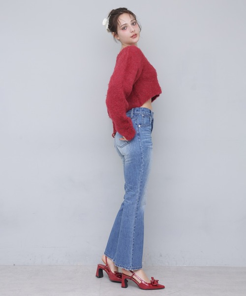 Seemi. byNICECLAUP（ シーミーバイナイスクラップ）の「【Seemi.】ブローチ付きニットショートカーディガン（カーディガン/ボレロ・レディース・レッド/グレー×ピンク/オフホワイト・FREE）」の11枚目の写真