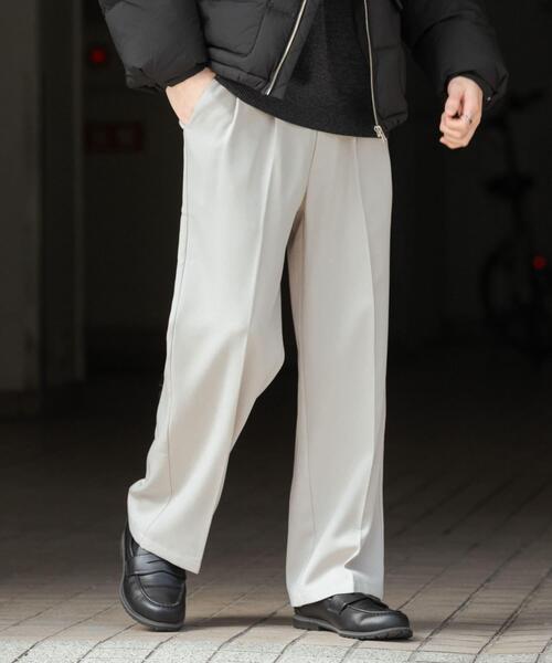 SENSE OF PLACE by URBAN RESEARCH（センスオブプレイスバイアーバンリサーチ）の「ウールライクダブルタックワイドパンツ（その他パンツ・メンズ・ネイビー/チャコールグレー/ブラック/ライトベージュ・SMALL/MEDIUM/LARGE）」の3枚目の写真