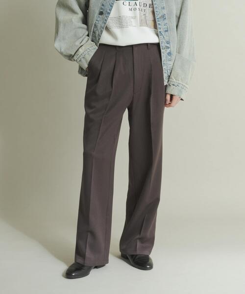 SENSE OF PLACE by URBAN RESEARCH（センスオブプレイスバイアーバンリサーチ）の「ウールライクダブルタックワイドパンツ（その他パンツ・メンズ・ネイビー/チャコールグレー/ブラック/ライトベージュ・SMALL/MEDIUM/LARGE）」の2枚目の写真