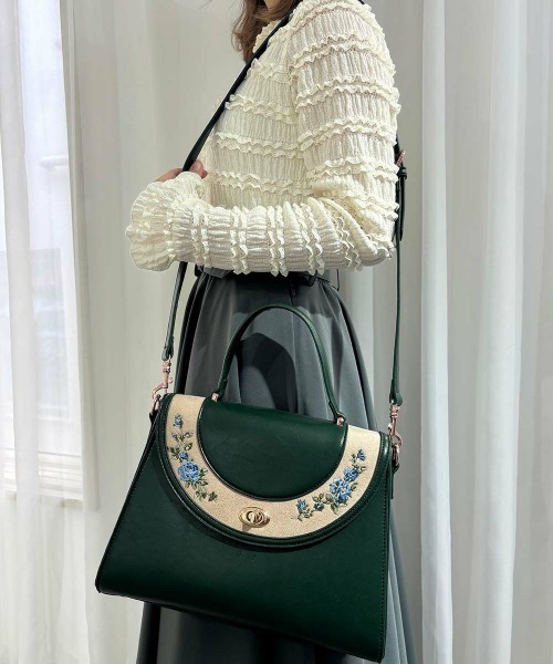 an another angelus（アンアナザーアンジェラス）の「サークルフラップ刺繍台形バッグ/fint フィント（ハンドバッグ・レディース・ブルーグリーン/ブラック・FREE）」の7枚目の写真