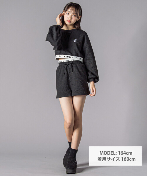 ZIDDY（ジディ）の「膨れジャガードトレーナー＆ショートパンツセット(130~160cm)（セットアップ・キッズ・ベージュ/ブラック・150cm/FREE/130cm/140cm）」の8枚目の写真