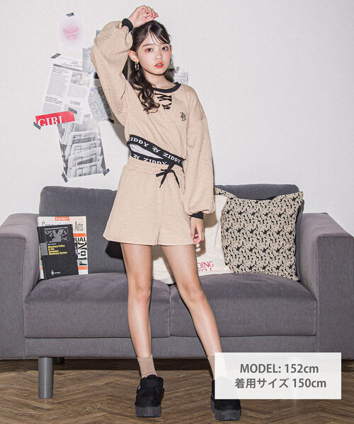 ZIDDY（ジディ）の「膨れジャガードトレーナー＆ショートパンツセット(130~160cm)（セットアップ・キッズ・ベージュ/ブラック・150cm/FREE/130cm/140cm）」の10枚目の写真