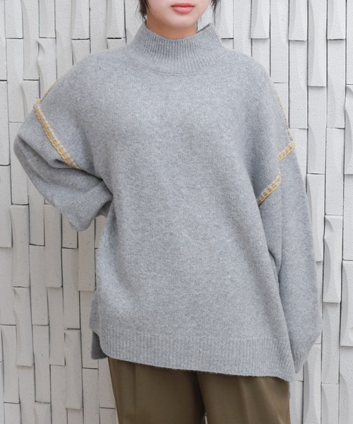 セール】配色ハンドステッチニットプルオーバー（ニット/セーター