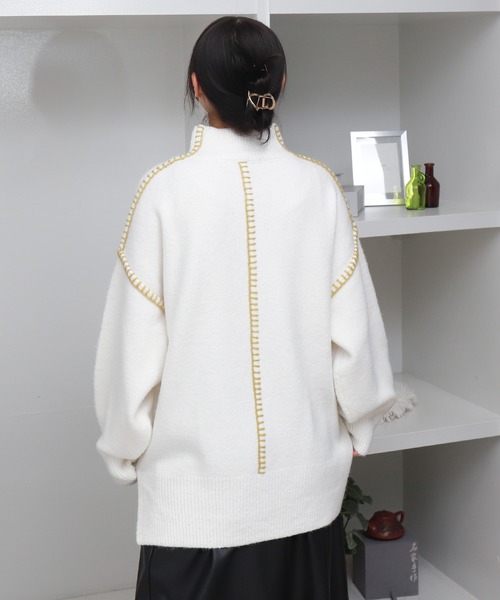 セール】配色ハンドステッチニットプルオーバー（ニット/セーター