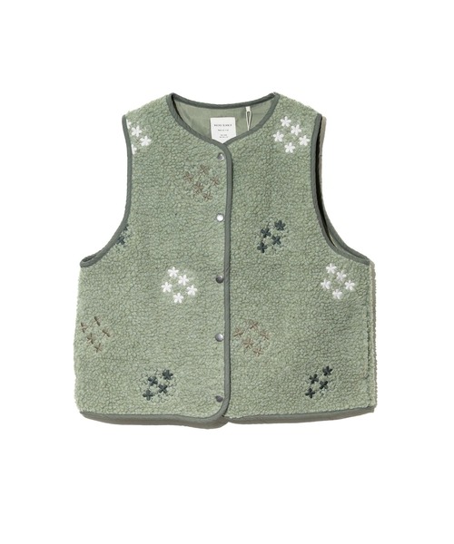 go slow caravan（ゴースローキャラバン）の「NUEVO BLANCA/ヌエヴォブランカ　フラワードット刺繍 ボアベスト（ベスト・レディース・ミント/ベージュ・FREE）」の7枚目の写真