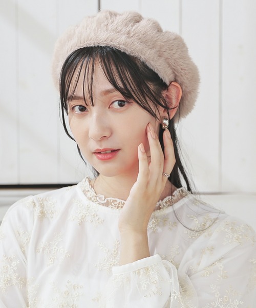 Honeys（ハニーズ）の「パール付シャギーベレー帽（ハンチング/ベレー帽・レディース・モカ/ライトグレー/アイボリー・FREE）」の3枚目の写真