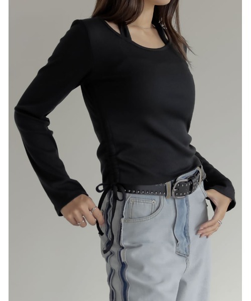 Re:EDIT(リエディ)の「リブカットソーホルタードッキング長袖トップス(Tシャツ/カットソー・レディース・ブラウン/ブラック/アイボリー・MEDIUM/LARGE)」の5枚目の写真