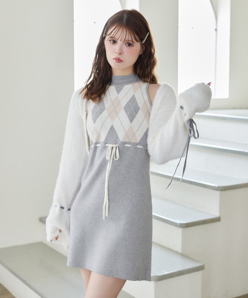 one after another NICE CLAUP（ワンアフターアナザーナイスクラップ）の「ニットセットアーガイルワンピース（ワンピース・レディース・グレー系その他/ブラウン系その他/ブラック系その他・FREE）」の3枚目の写真
