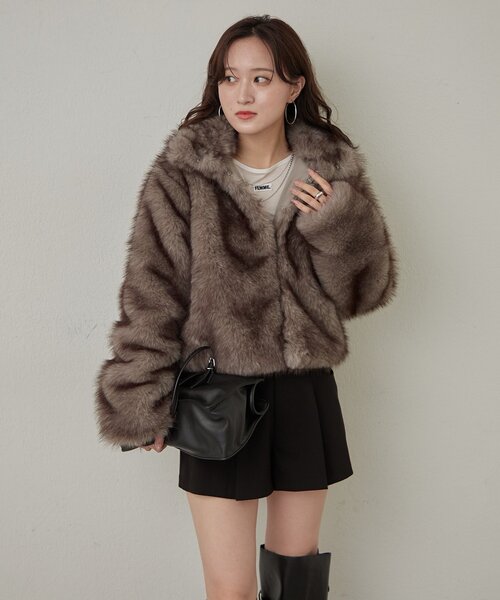 【新品タグ付き】mline ファーアウター　ピンク　エムライン セール】[mline]【新色BLK登場！】ファーアウター（その他アウター