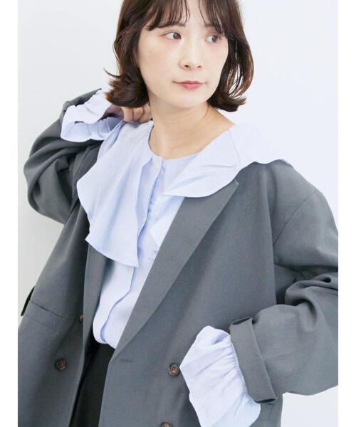 Samansa Mos2 blue（サマンサモスモスブルー）の「ラッフルカラーブラウス（シャツ/ブラウス・レディース・オフホワイト/サックスブルー/ベージュ・F）」の3枚目の写真