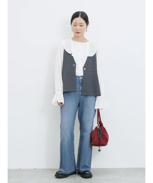 Samansa Mos2 blue（サマンサモスモスブルー）の「ラッフルカラーブラウス（シャツ/ブラウス・レディース・オフホワイト/サックスブルー/ベージュ・F）」の11枚目の写真