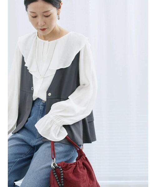 Samansa Mos2 blue（サマンサモスモスブルー）の「ラッフルカラーブラウス（シャツ/ブラウス・レディース・オフホワイト/サックスブルー/ベージュ・F）」の12枚目の写真