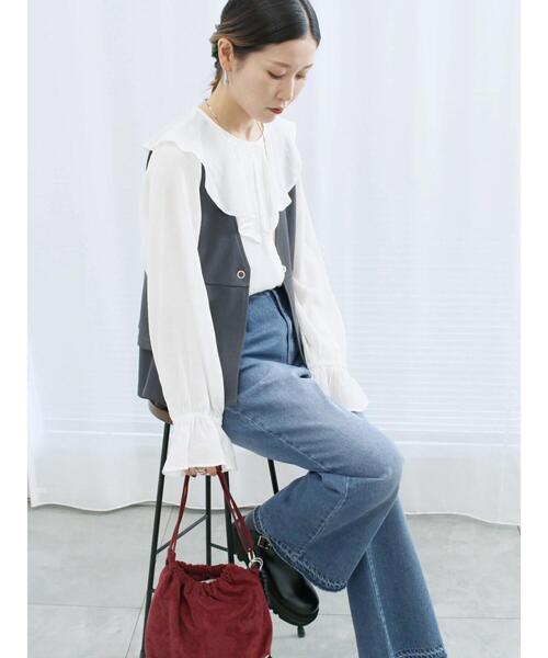 Samansa Mos2 blue（サマンサモスモスブルー）の「ラッフルカラーブラウス（シャツ/ブラウス・レディース・オフホワイト/サックスブルー/ベージュ・F）」の14枚目の写真