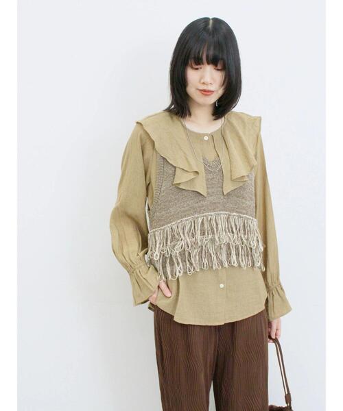 Samansa Mos2 blue（サマンサモスモスブルー）の「ラッフルカラーブラウス（シャツ/ブラウス・レディース・オフホワイト/サックスブルー/ベージュ・F）」の18枚目の写真