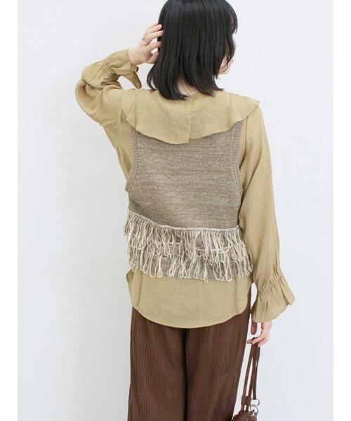 Samansa Mos2 blue（サマンサモスモスブルー）の「ラッフルカラーブラウス（シャツ/ブラウス・レディース・オフホワイト/サックスブルー/ベージュ・F）」の21枚目の写真