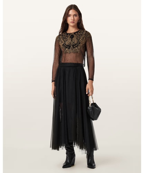 ALLSAINTS(オールセインツ)の「ALLY TULLE MIDI SKIRT | ALLY チュール ミディ スカート(スカート・レディース・ブラック・4/6/8/10)」の1枚目の写真
