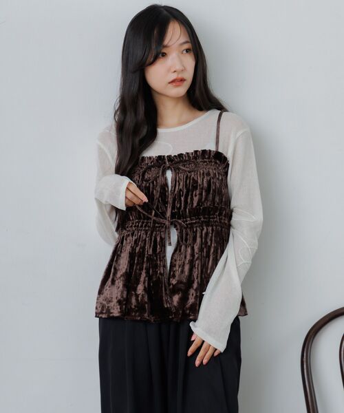 RETRO GIRL(レトロガール)の「ベロア2WAYフリルビスチェ(シャツ/ブラウス・レディース・スモークピンク/ブラック系その他/ダークブラウン・FREE)」の8枚目の写真