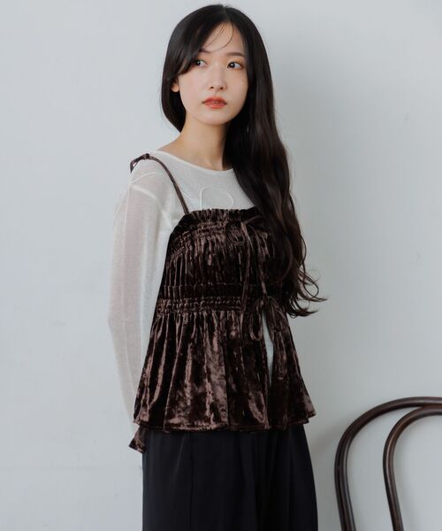 RETRO GIRL(レトロガール)の「ベロア2WAYフリルビスチェ(シャツ/ブラウス・レディース・スモークピンク/ブラック系その他/ダークブラウン・FREE)」の9枚目の写真