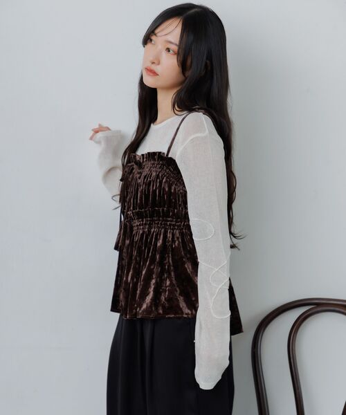 RETRO GIRL(レトロガール)の「ベロア2WAYフリルビスチェ(シャツ/ブラウス・レディース・スモークピンク/ブラック系その他/ダークブラウン・FREE)」の11枚目の写真