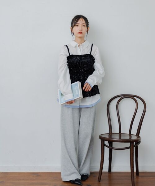 RETRO GIRL(レトロガール)の「ベロア2WAYフリルビスチェ(シャツ/ブラウス・レディース・スモークピンク/ブラック系その他/ダークブラウン・FREE)」の15枚目の写真