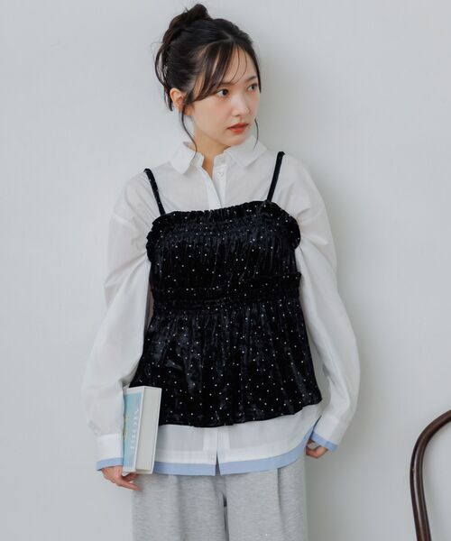 RETRO GIRL(レトロガール)の「ベロア2WAYフリルビスチェ(シャツ/ブラウス・レディース・スモークピンク/ブラック系その他/ダークブラウン・FREE)」の19枚目の写真