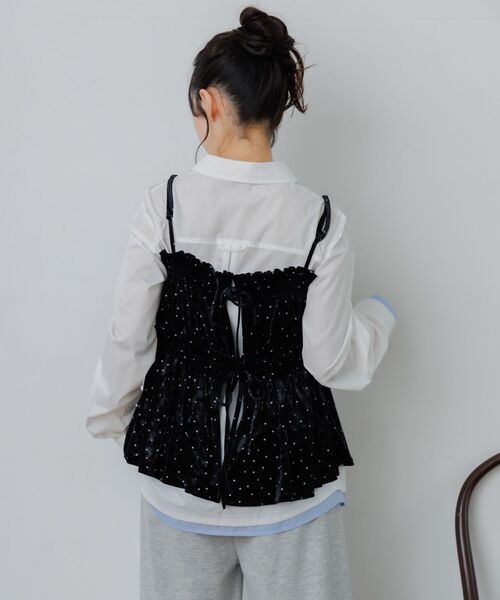 RETRO GIRL(レトロガール)の「ベロア2WAYフリルビスチェ(シャツ/ブラウス・レディース・スモークピンク/ブラック系その他/ダークブラウン・FREE)」の21枚目の写真