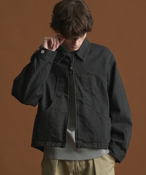 PUBLIC TOKYO（パブリックトウキョウ）の「PUBLIC DENIM BLOUSON/デニムジップブルゾン 　/日本製/岡山デニム/ブリーチ/オーバーダイ/セットアップ（ブルゾン・メンズ・ピンクベージュ/ダークブラウン・1/2）」の2枚目の写真