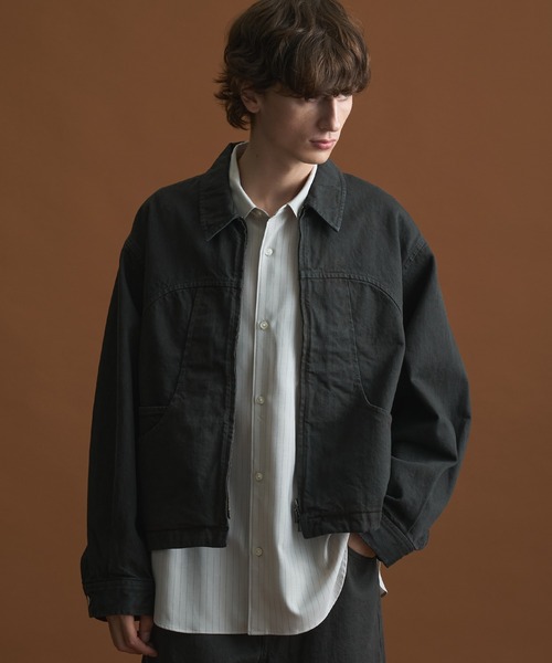 PUBLIC TOKYO（パブリックトウキョウ）の「PUBLIC DENIM BLOUSON/デニムジップブルゾン 　/日本製/岡山デニム/ブリーチ/オーバーダイ/セットアップ（ブルゾン・メンズ・ピンクベージュ/ダークブラウン・1/2）」の8枚目の写真