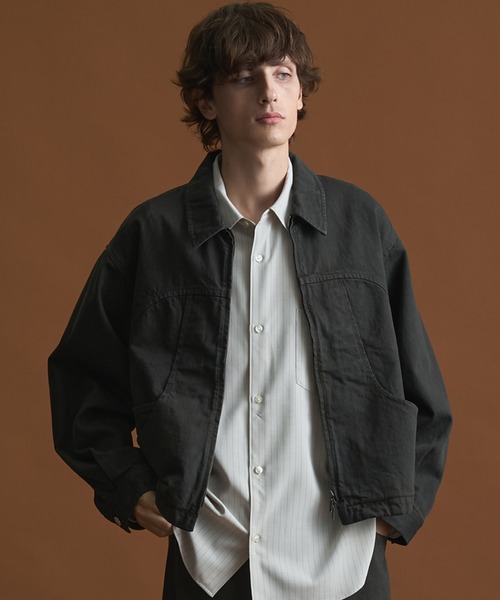 PUBLIC TOKYO（パブリックトウキョウ）の「PUBLIC DENIM BLOUSON/デニムジップブルゾン 　/日本製/岡山デニム/ブリーチ/オーバーダイ/セットアップ（ブルゾン・メンズ・ピンクベージュ/ダークブラウン・1/2）」の6枚目の写真