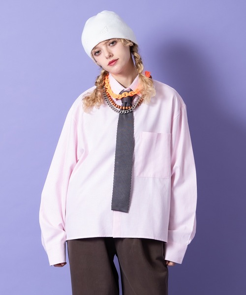 a.p.o.v.(エーピーオービー)の「a.p.o.v. クロップド丈オックスフォードストライプシャツ(シャツ/ブラウス・メンズ・ブルー/ブラック/ピンク・ONESIZE)」の3枚目の写真