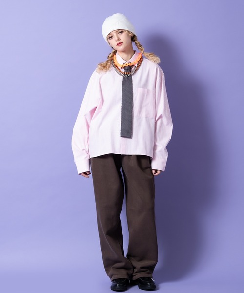 a.p.o.v.(エーピーオービー)の「a.p.o.v. クロップド丈オックスフォードストライプシャツ(シャツ/ブラウス・メンズ・ブルー/ブラック/ピンク・ONESIZE)」の5枚目の写真