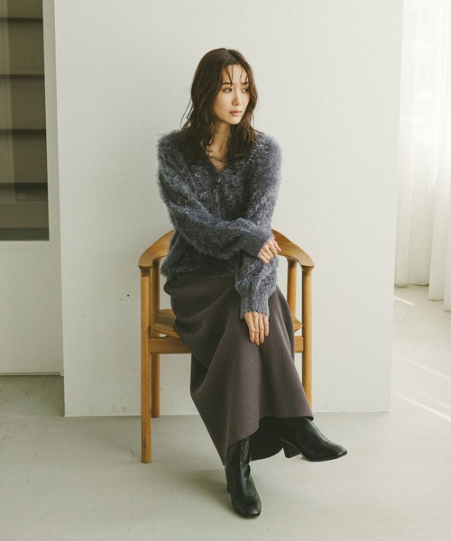 GLOBAL WORK（グローバルワーク）の「シャギーカーディガン＊スカートSET/579504（ワンピース・レディース・ネイビー/ブラウン系その他6/グレー・LARGE/MEDIUM）」の4枚目の写真