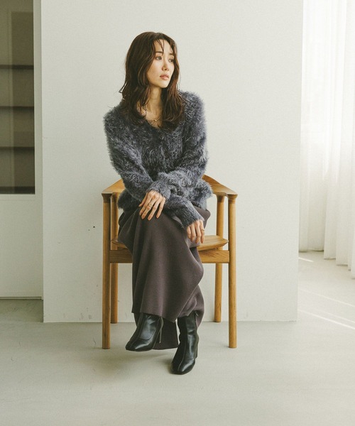 GLOBAL WORK（グローバルワーク）の「シャギーカーディガン＊スカートSET/579504（ワンピース・レディース・ネイビー/ブラウン系その他6/グレー・LARGE/MEDIUM）」の5枚目の写真