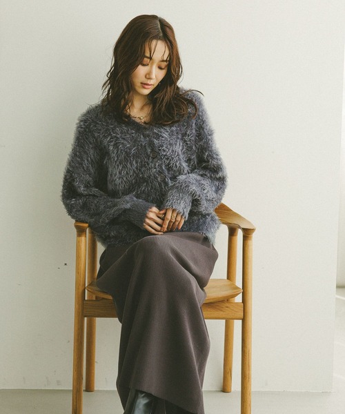 GLOBAL WORK（グローバルワーク）の「シャギーカーディガン＊スカートSET/579504（ワンピース・レディース・ネイビー/ブラウン系その他6/グレー・LARGE/MEDIUM）」の7枚目の写真