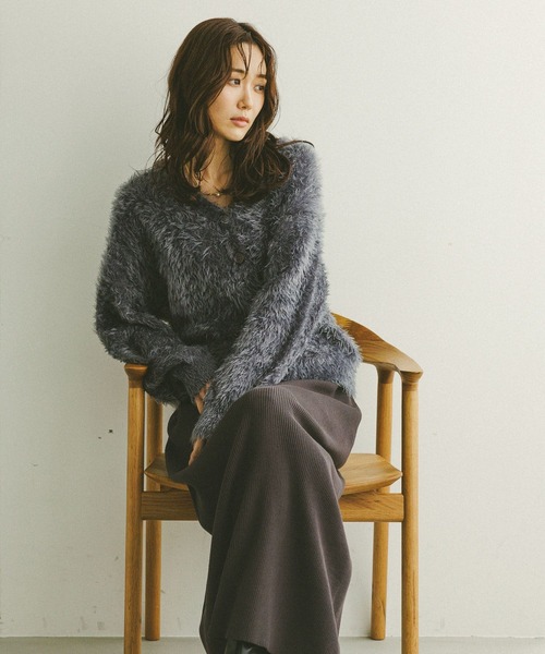 GLOBAL WORK（グローバルワーク）の「シャギーカーディガン＊スカートSET/579504（ワンピース・レディース・ネイビー/ブラウン系その他6/グレー・LARGE/MEDIUM）」の8枚目の写真