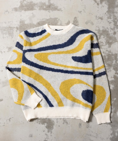 Revo.（レボ）の「マーブルカラー ジャガード モヘアタッチ 起毛 ルーズニット プルオーバー（ニット/セーター・メンズ・ブルー/イエロー/ブラック・L/M）」の2枚目の写真