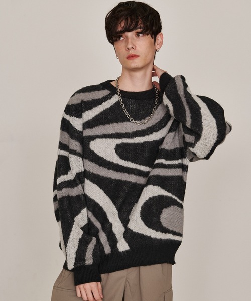 Revo.（レボ）の「マーブルカラー ジャガード モヘアタッチ 起毛 ルーズニット プルオーバー（ニット/セーター・メンズ・ブルー/イエロー/ブラック・L/M）」の11枚目の写真